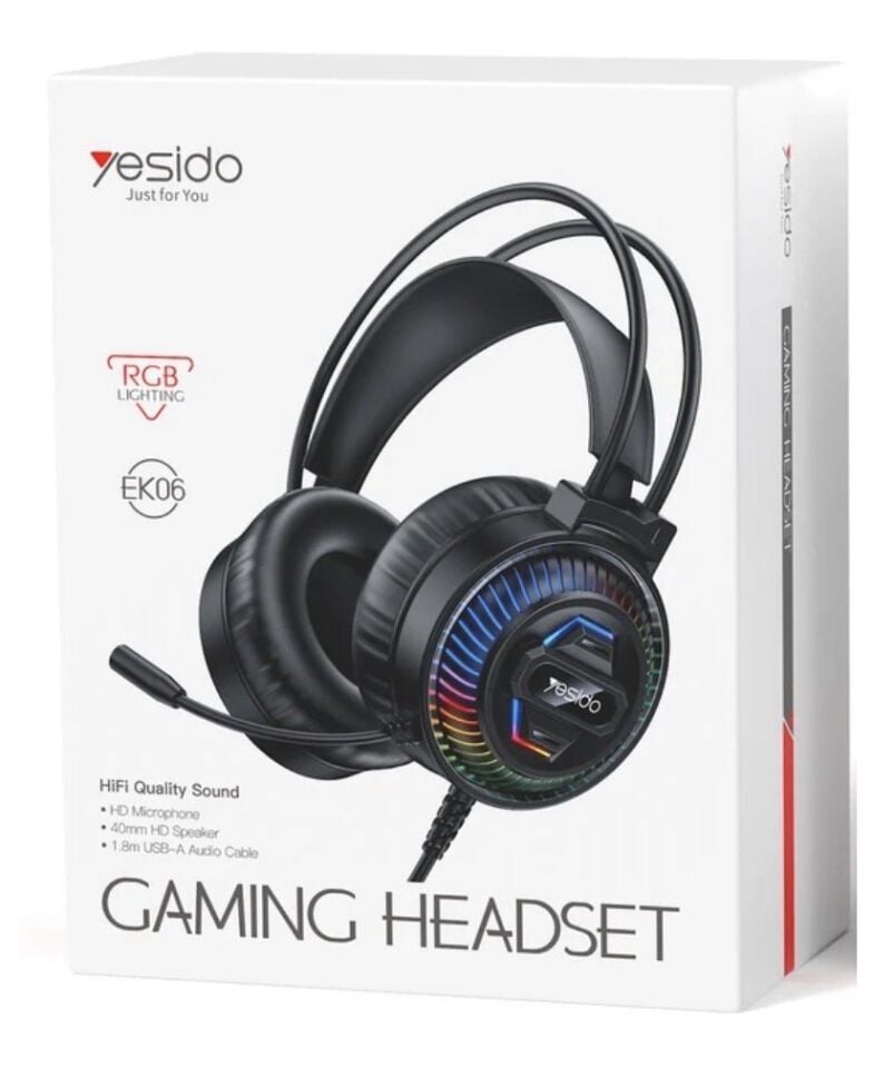 Yesido EK06 RGB Işıklı Mikrofonlu Kablolu Oyuncu Kulaklığı - Siyah