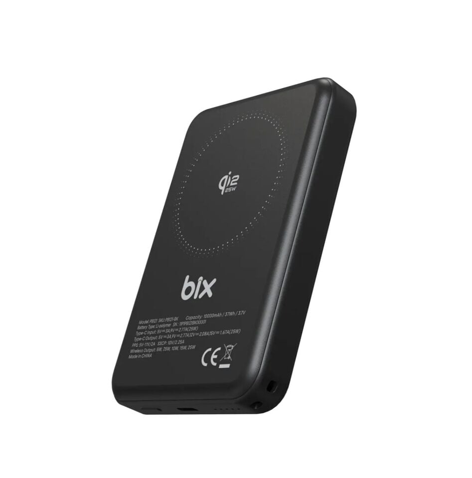 Bix PB121 Qi2 25W Kablosuz Magsafe PD 3.0 10000mAh Semi-Solid State Bataryalı Powerbank - Siyah