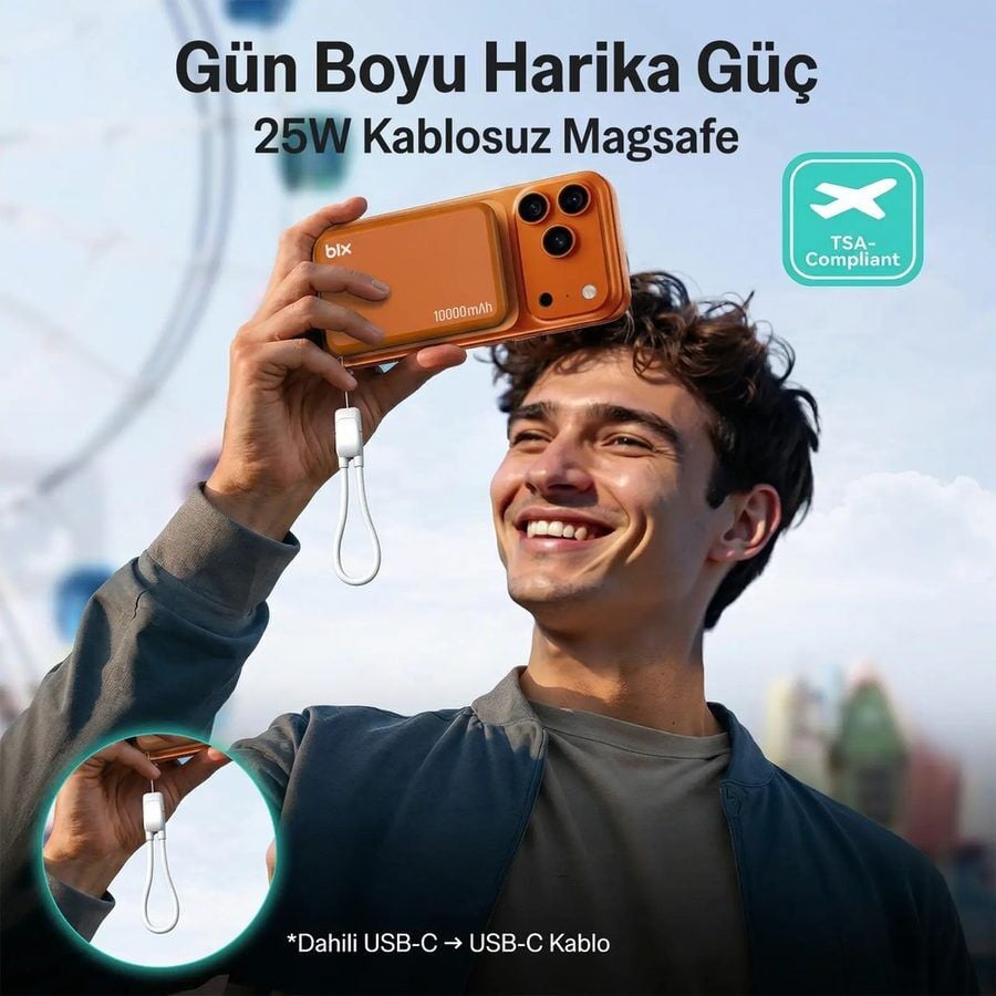 Bix PB121 Qi2 25W Kablosuz Magsafe PD 3.0 10000mAh Semi-Solid State Bataryalı Powerbank - Süt Beyazı