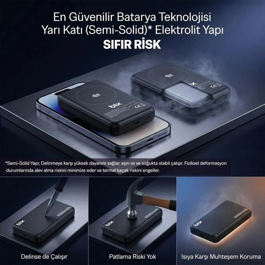 Bix PB121 Qi2 25W Kablosuz Magsafe PD 3.0 10000mAh Semi-Solid State Bataryalı Powerbank - Süt Beyazı
