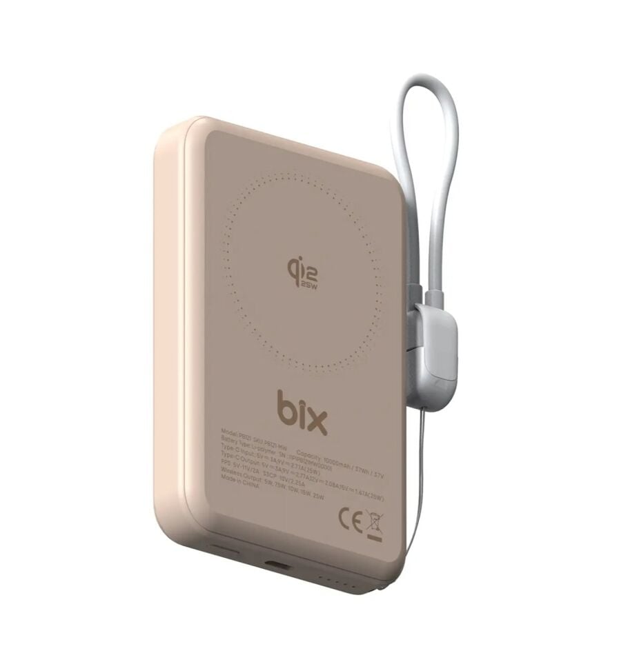 Bix PB121 Qi2 25W Kablosuz Magsafe PD 3.0 10000mAh Semi-Solid State Bataryalı Powerbank - Süt Beyazı