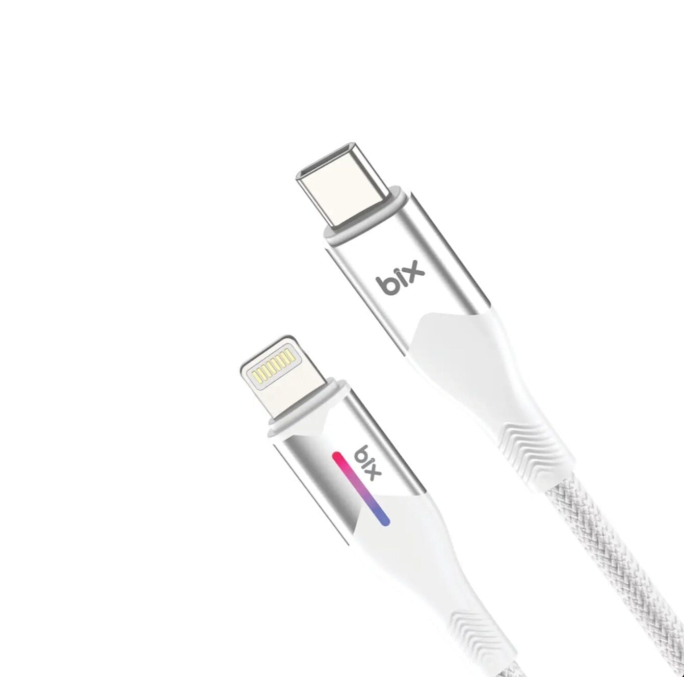 Bix BX04CL Type-C to Lightning 27W Örgülü LED Işıklı Şarj ve Data Kablosu 1 Metre Beyaz