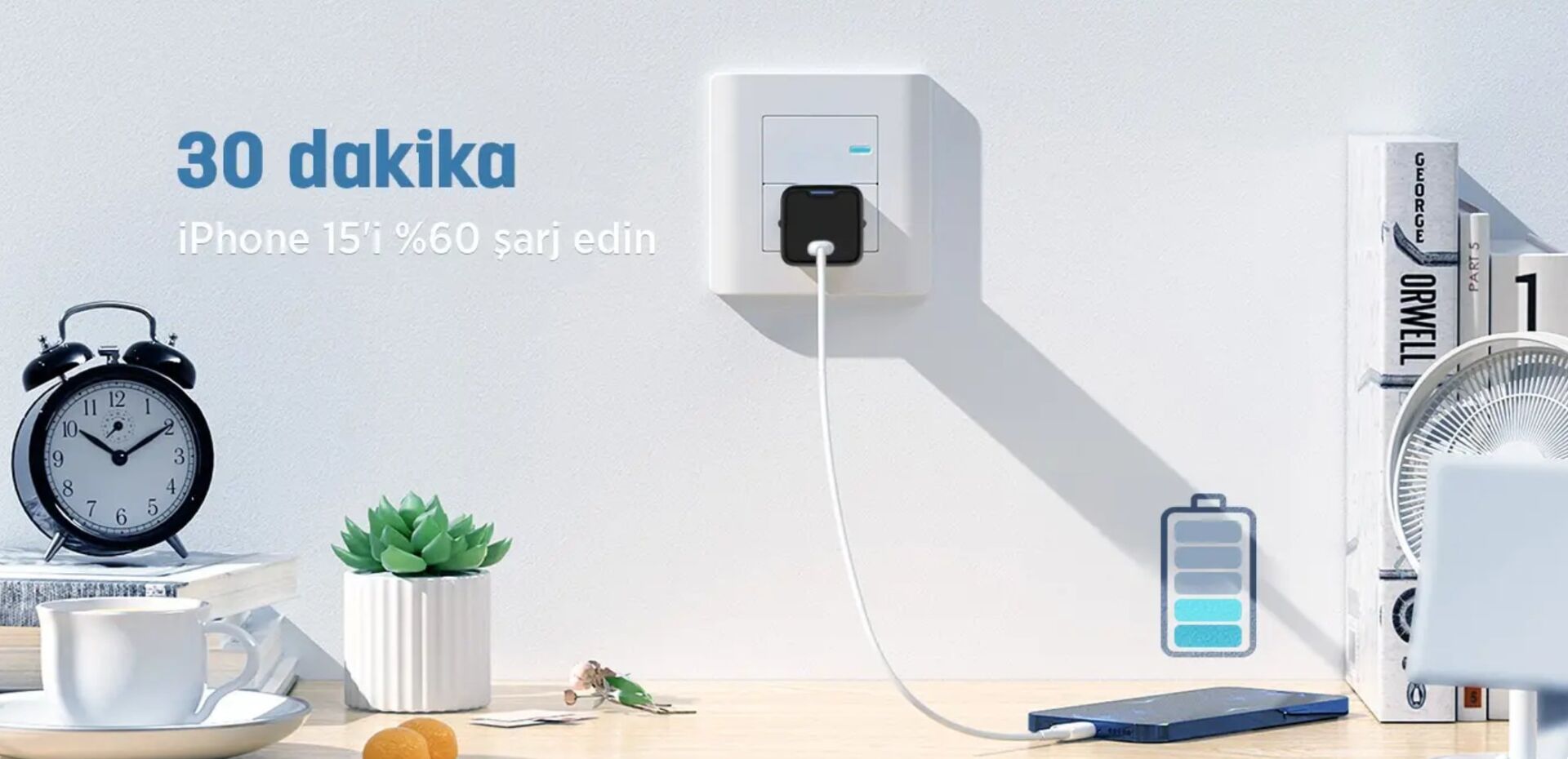 Bix BX1P20G GaN 20W Type-C PD Akım Korumalı ve LED Göstergeli Hızlı Şarj Cihazı Siyah