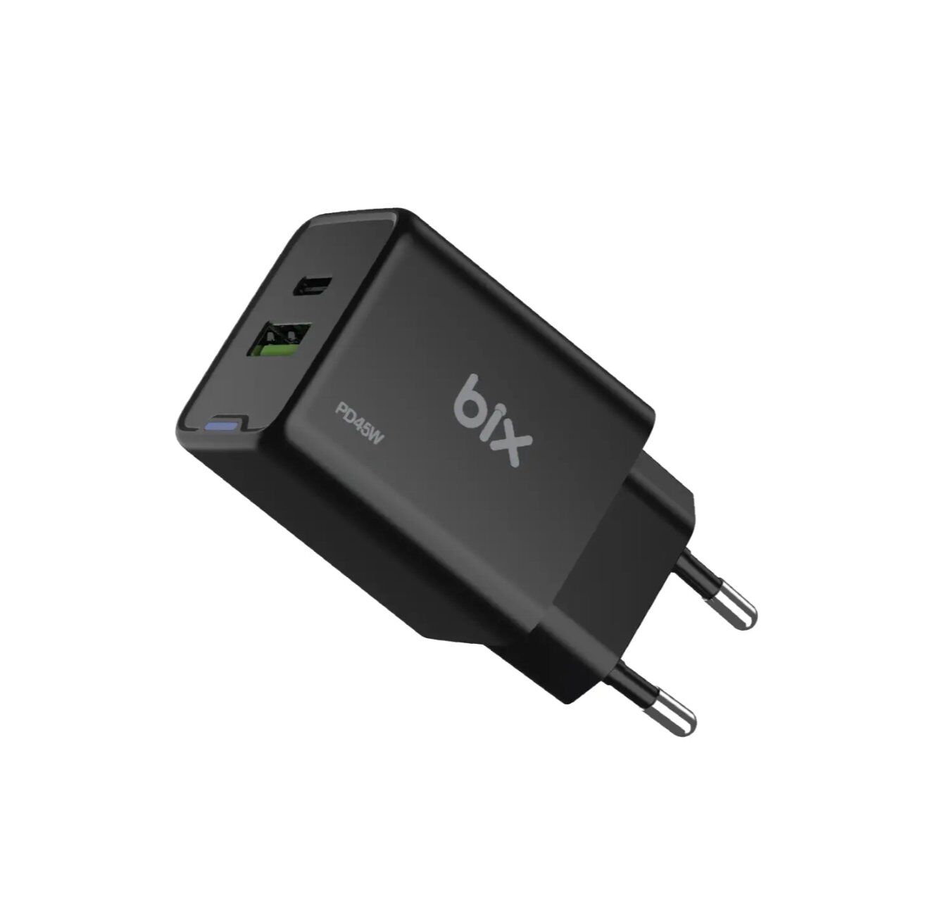 Bix BX2P46G GaN PD 45W Type-C ve USB-A QC 18W Çift Portlu Akım Korumalı Hızlı Şarj Cihazı Siyah