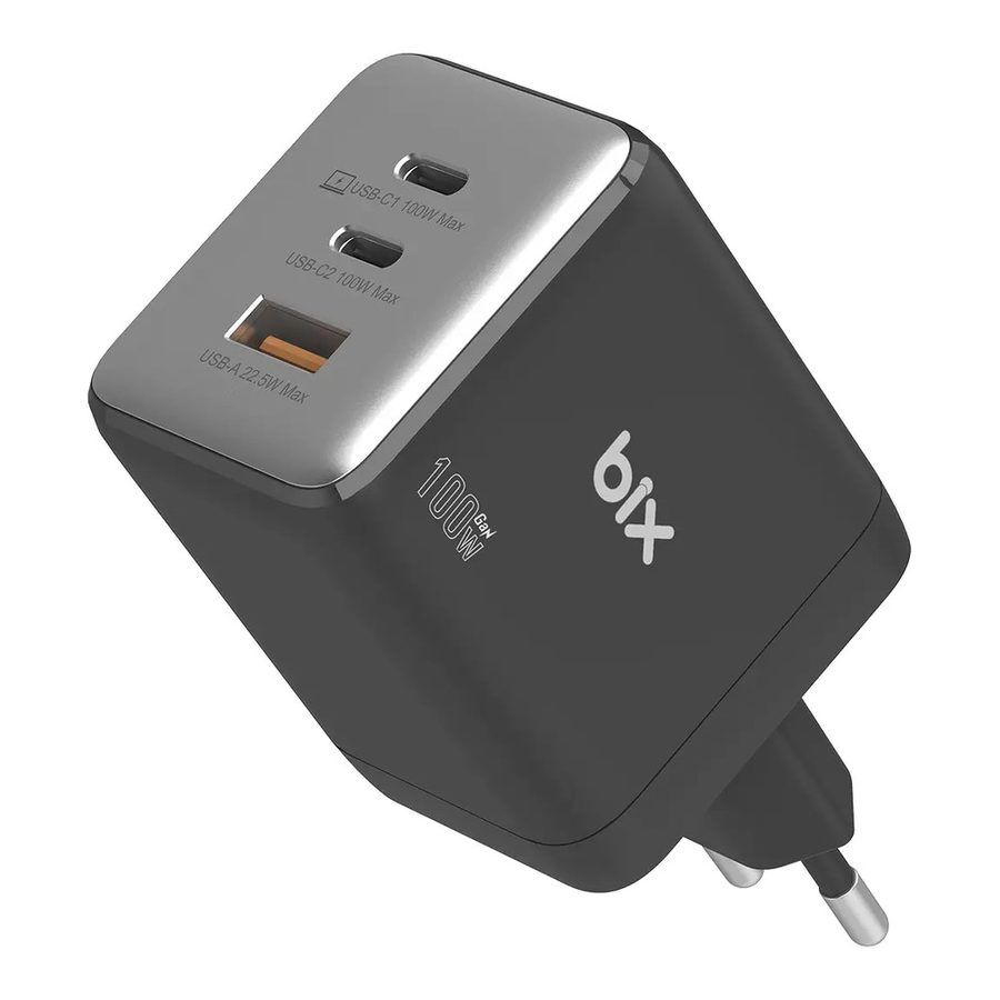 Bix BX3P102G 100W 3 Portlu USB-C + USB-A GaN Şarj Aleti iPhone & Macbook & Android Uyumlu PD 3.0 Type-C Hızlı Şarj Cihazı