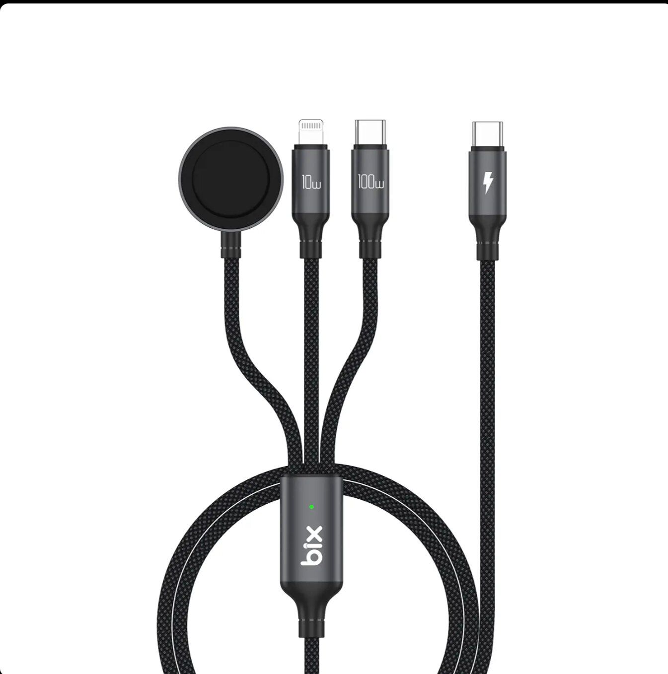 Bix BXA3W1 100W Type-C, Lightning ve Apple Watch Çoklu Şarj ve Data Kablosu Koyu Gri 1.2 Metre