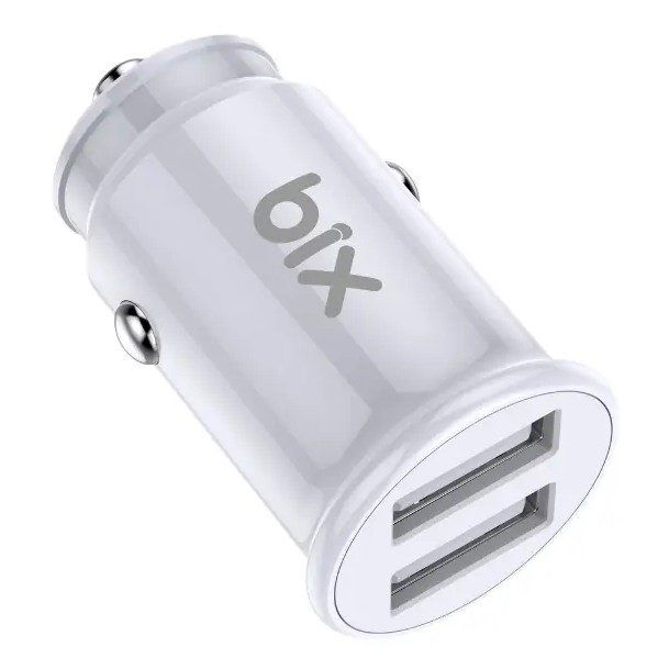 Bix BXAA12W Çift USB-A Portlu 12W Mini Araç İçi Şarj Cihazı Beyaz