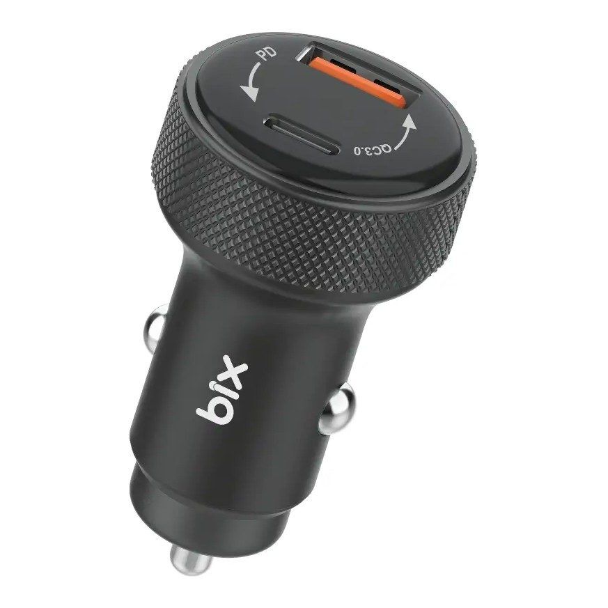 Bix BXACP48W 48W Çift Portlu Type-C ve USB-A Dijital Göstergeli Araç İçi Hızlı Şarj Cihazı - Siyah