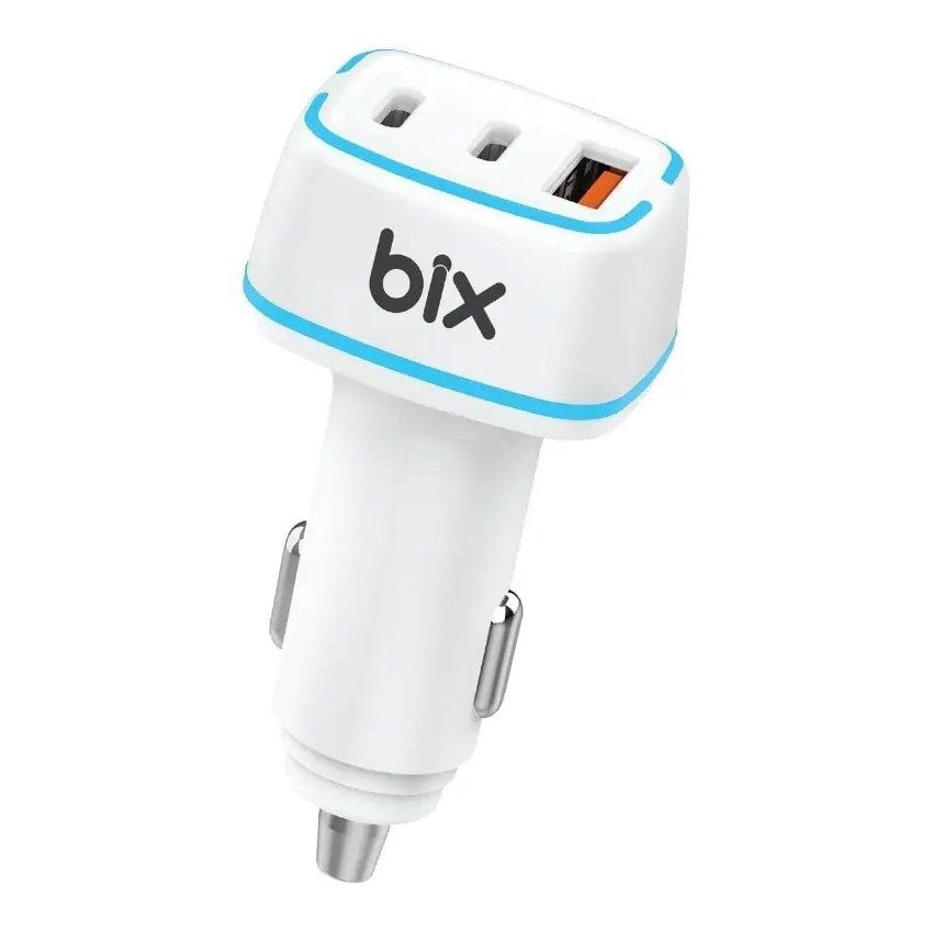 Bix BXACP82W 82.5W Üç Portlu 2x Type-C ve USB-A Araç İçi Hızlı Şarj Cihazı - Beyaz