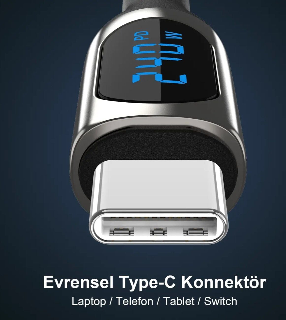 Bix BXCC243 Type-C to Type-C 240W 480Mbps E-Marker Çip Dijital Ekran Göstergeli Örgülü Şarj ve Data Kablosu 1 Metre