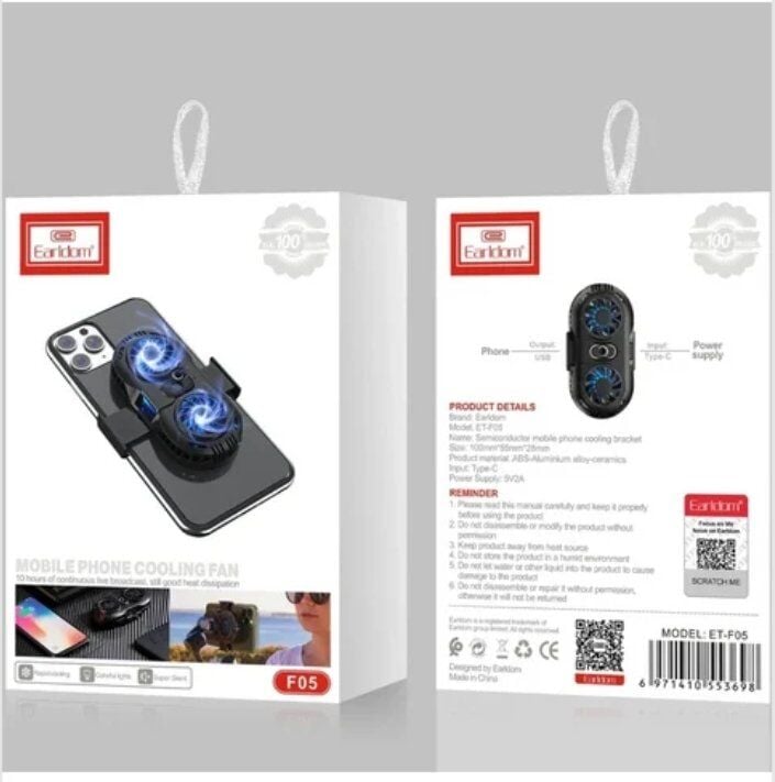 Earldom F05 Işıklı Radyatör Telefon Soğutucu Fan - Siyah