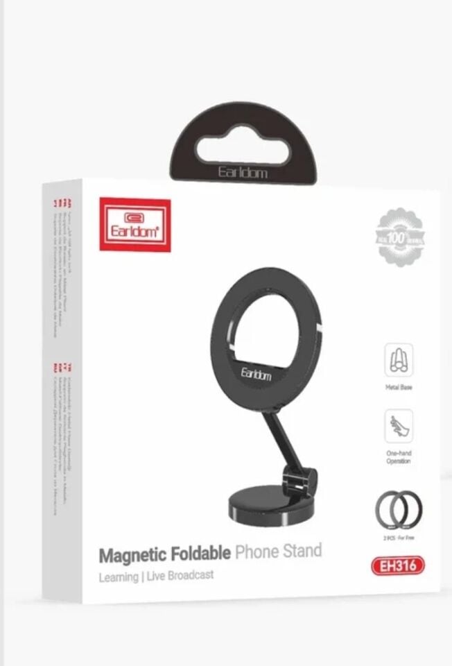 Earldom EH316 Ayarlanabilir Katlanabilir 360 Dönen Manyetik Metal Telefon Tutucu - Siyah
