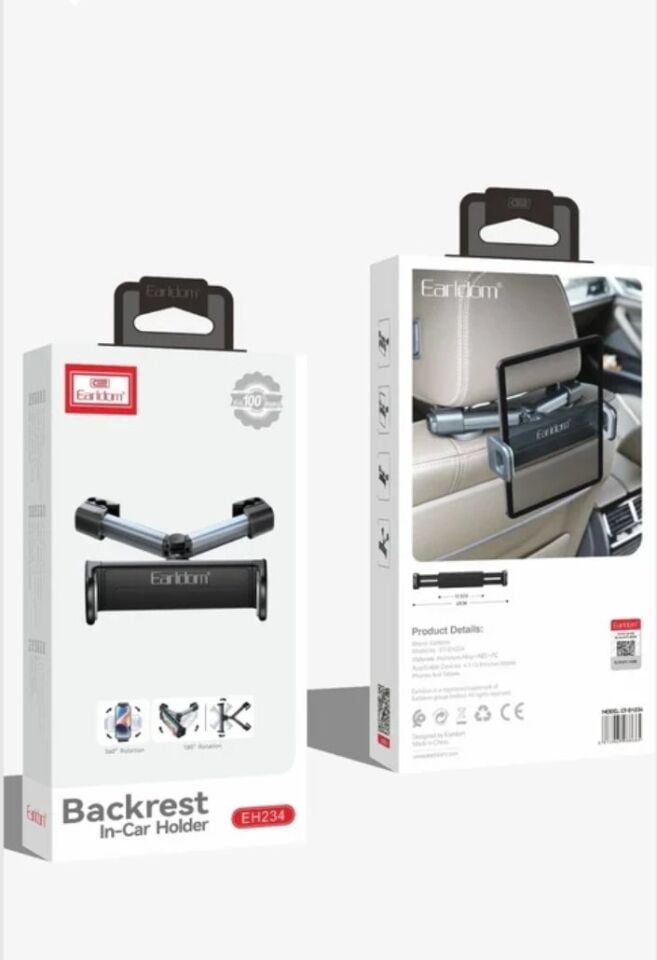 Earldom EH234 360 Derece Ayarlanabilir Klipsli Koltuk Arkası Telefon Tablet Tutucu - Siyah