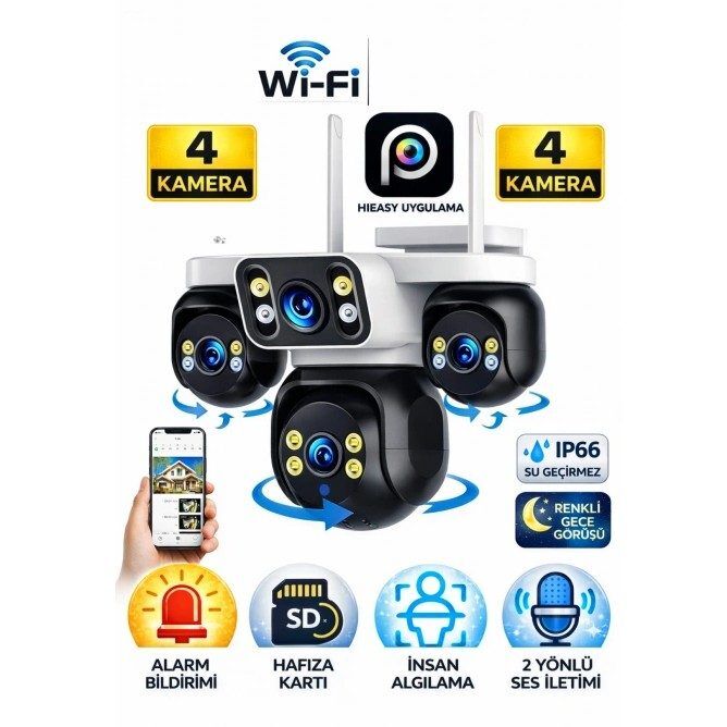 Esvision 2+2+2+2 8MP Dört Kameralı Wi-Fi Kamera ES-5804