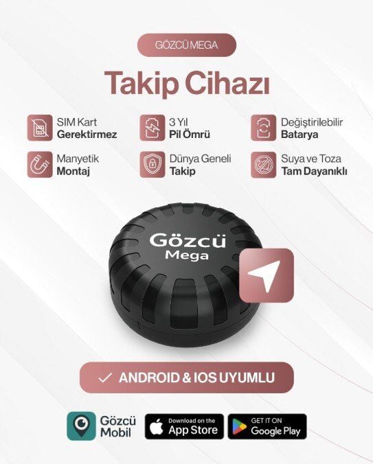 Gözcü Mobil Mega 3 Yıl Pil Ömrü Su Geçirmez Mıknatıslı GPS