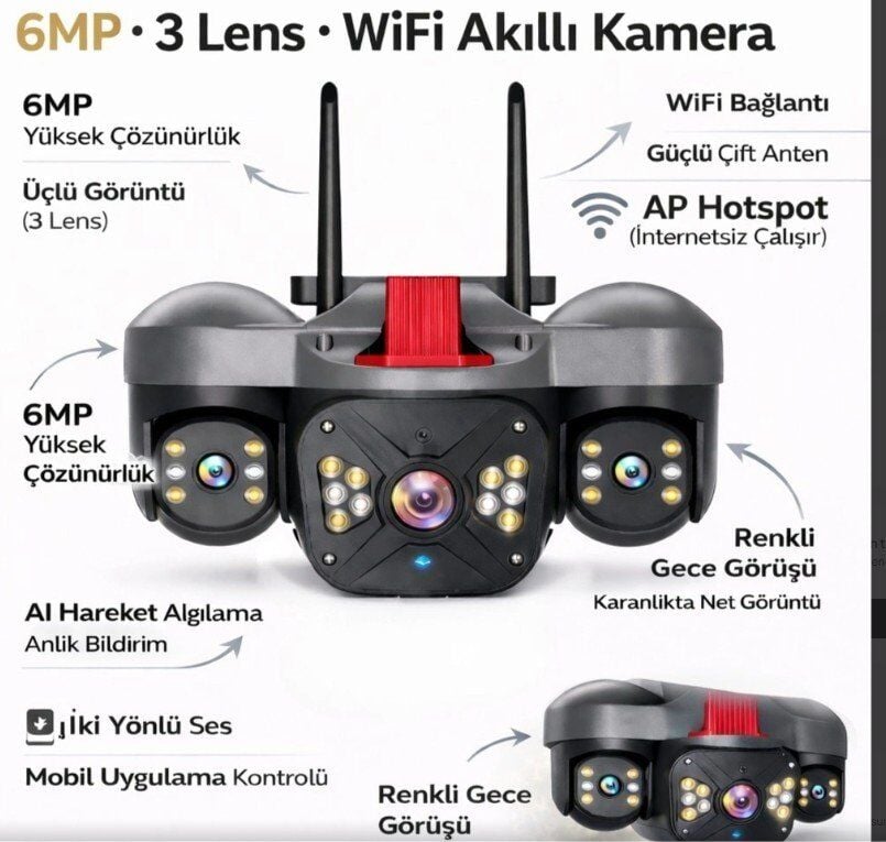 Apronx Apx-wp332 6Mp Üç Kameralı Wifi Kamera