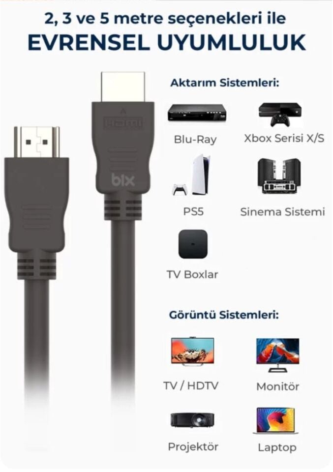 Bix NHD03 4K/60Hz HDMI Kablo 3M