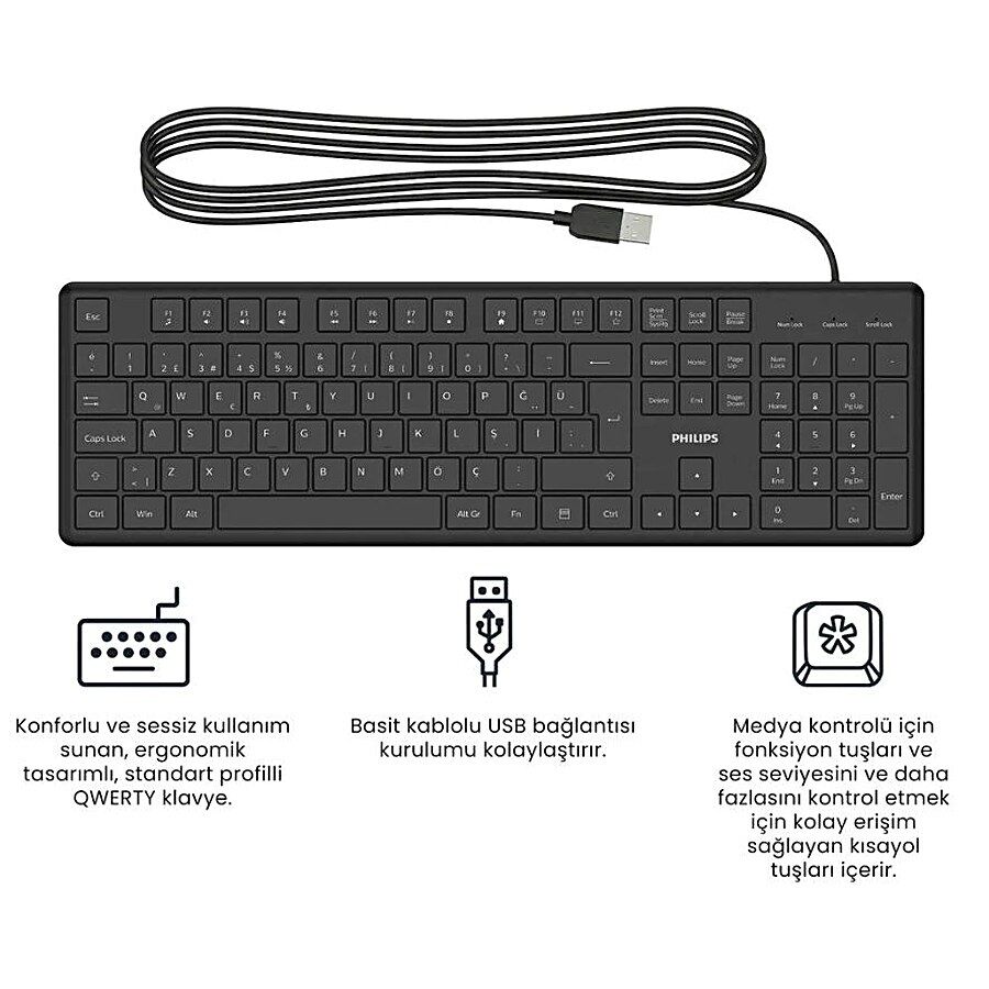 Philips SPK6248B USB Kablolu Türkçe Q Klavye Siyah görsel 2