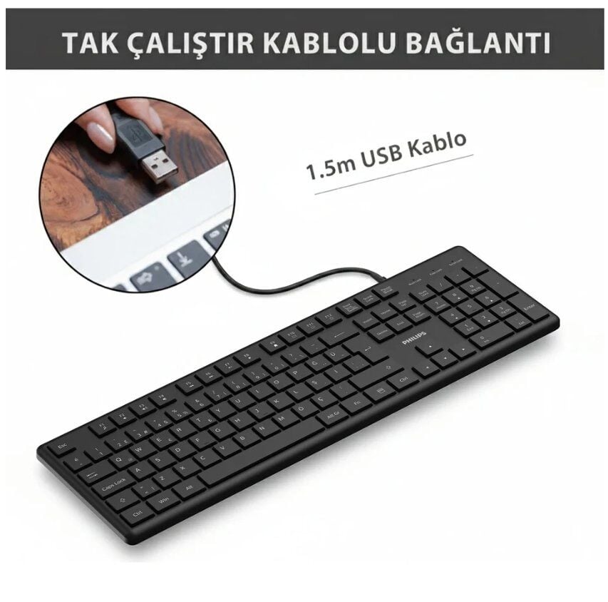 Philips SPK6248B USB Kablolu Türkçe Q Klavye Siyah