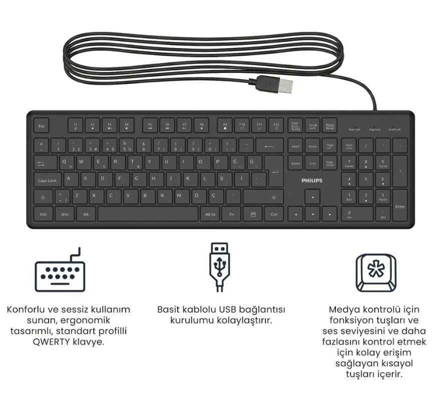 Philips SPK6248B USB Kablolu Türkçe Q Klavye Siyah