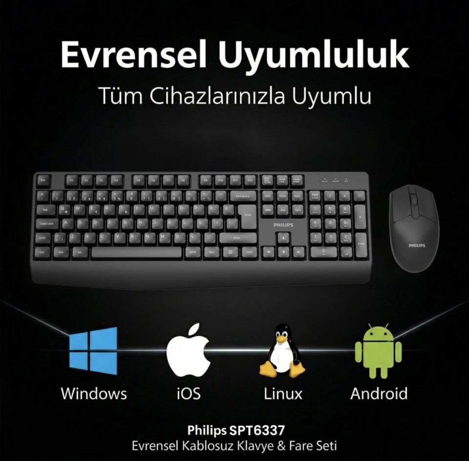 Philips SPT6337B Kablosuz Türkçe Q Klavye & Mouse Set Siyah