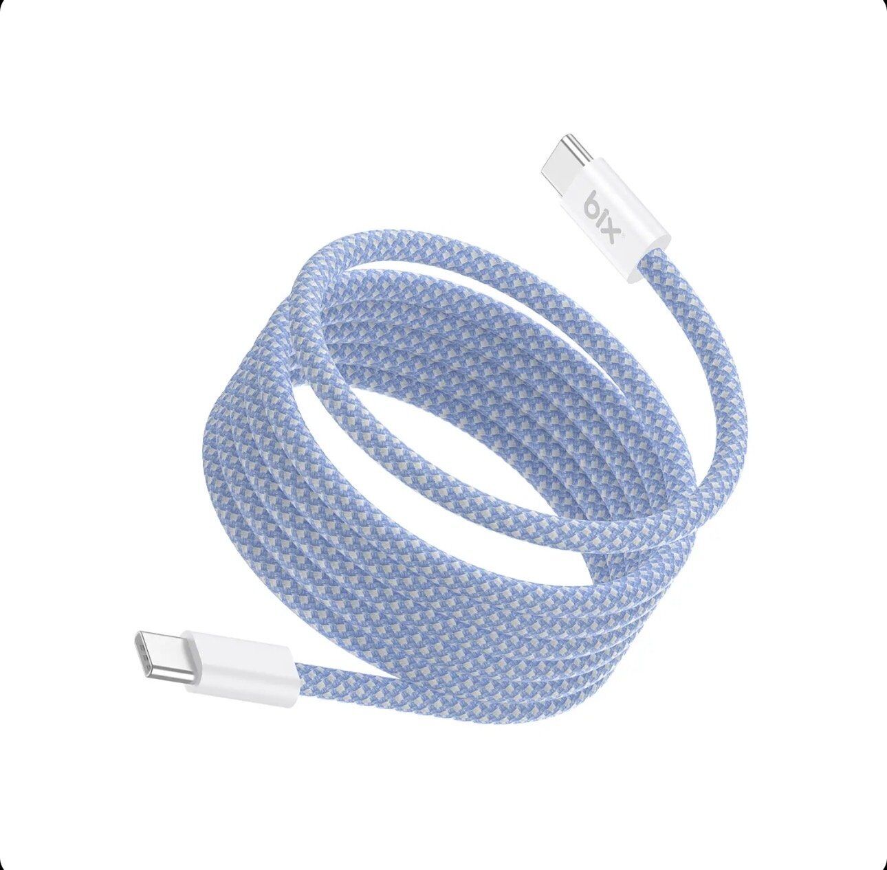 Bix T4CC 65W USB-C to USB-C Manyetik Tasarımlı Örgülü Hızlı Şarj ve Data Kablosu 1 Metre Mavi görsel 3