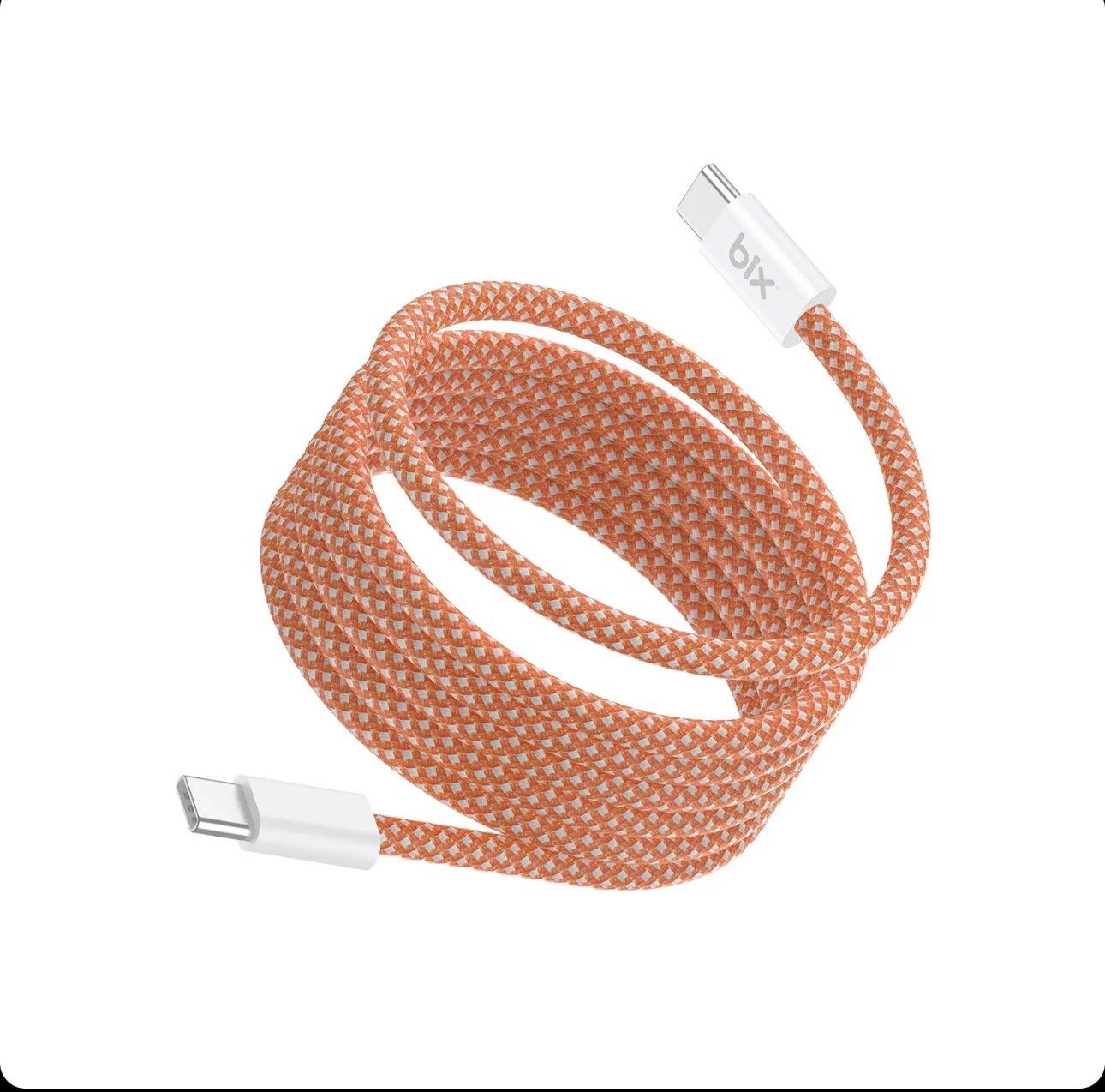 Bix T4CC 65W USB-C to USB-C Manyetik Tasarımlı Örgülü Hızlı Şarj ve Data Kablosu 1 Metre - Turuncu görsel 2