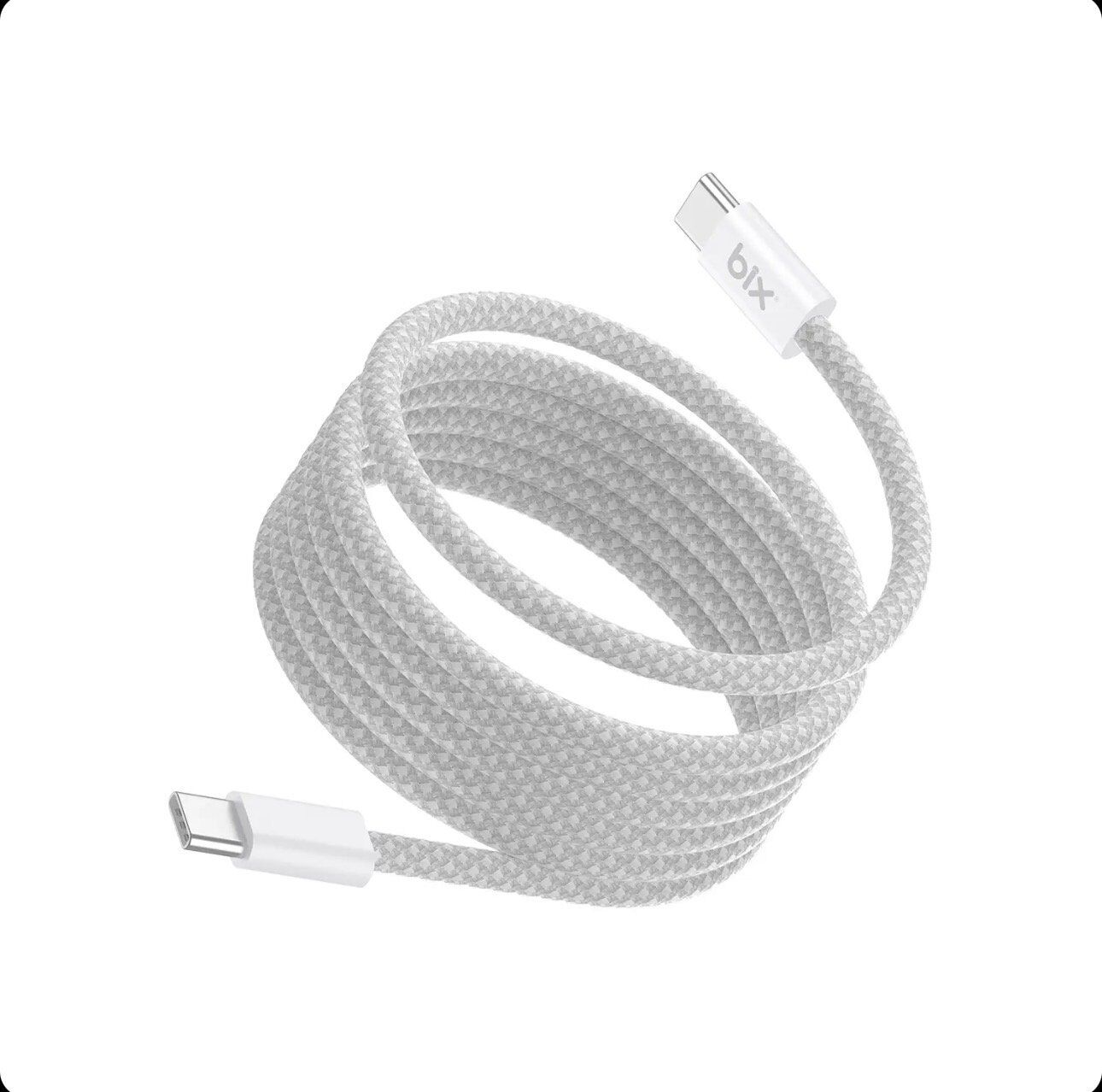 Bix T4CC 65W USB-C to USB-C Manyetik Tasarımlı Örgülü Hızlı Şarj ve Data Kablosu 1 Metre Beyaz