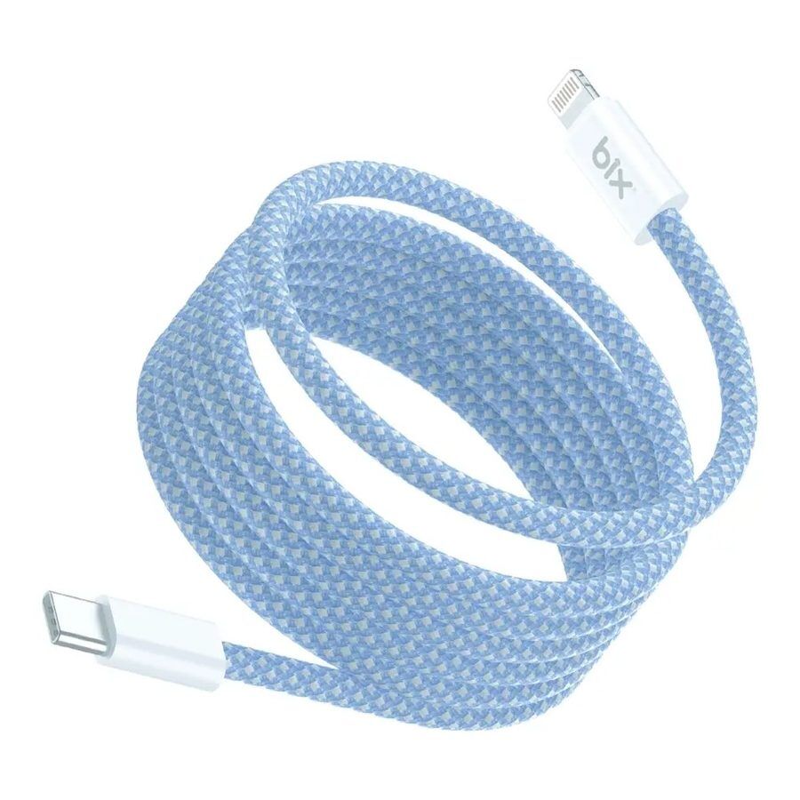Bix T4CL 27W USB-C to Lightning Manyetik Tasarımlı Örgülü Hızlı Şarj ve Data Kablosu 1 Metre Mavi