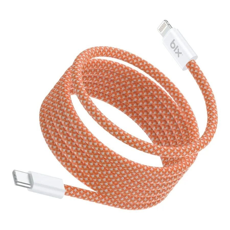 Bix T4CL 27W USB-C to Lightning Manyetik Tasarımlı Örgülü Hızlı Şarj ve Data Kablosu 1 Metre Turuncu
