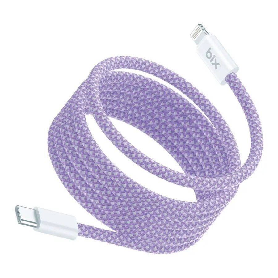 Bix T4CL 27W USB-C to Lightning Manyetik Tasarımlı Örgülü Hızlı Şarj ve Data Kablosu 1 Metre Mor