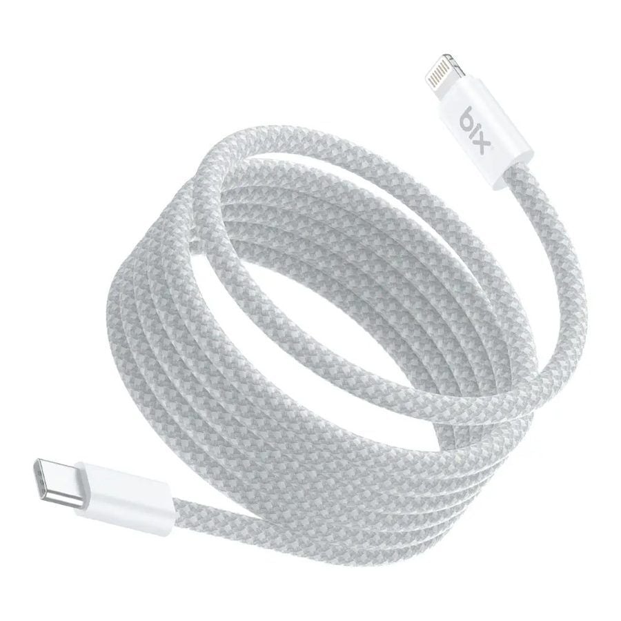 Bix T4CL 27W USB-C to Lightning Manyetik Tasarımlı Örgülü Hızlı Şarj ve Data Kablosu 1 Metre Beyaz