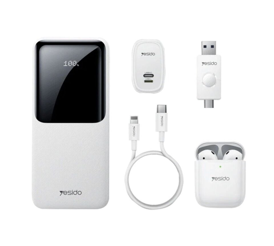 Yesido CG10 5in1 12W Şarj Aleti Kablo Powerbank Flash Bellek Airpods Set - Beyaz