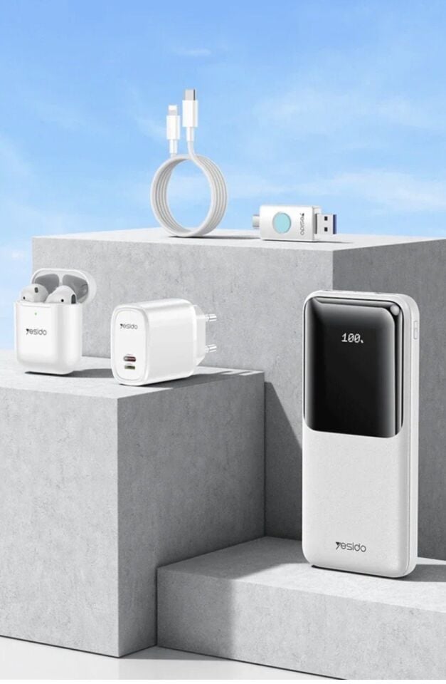 Yesido CG10 5in1 12W Şarj Aleti Kablo Powerbank Flash Bellek Airpods Set - Beyaz