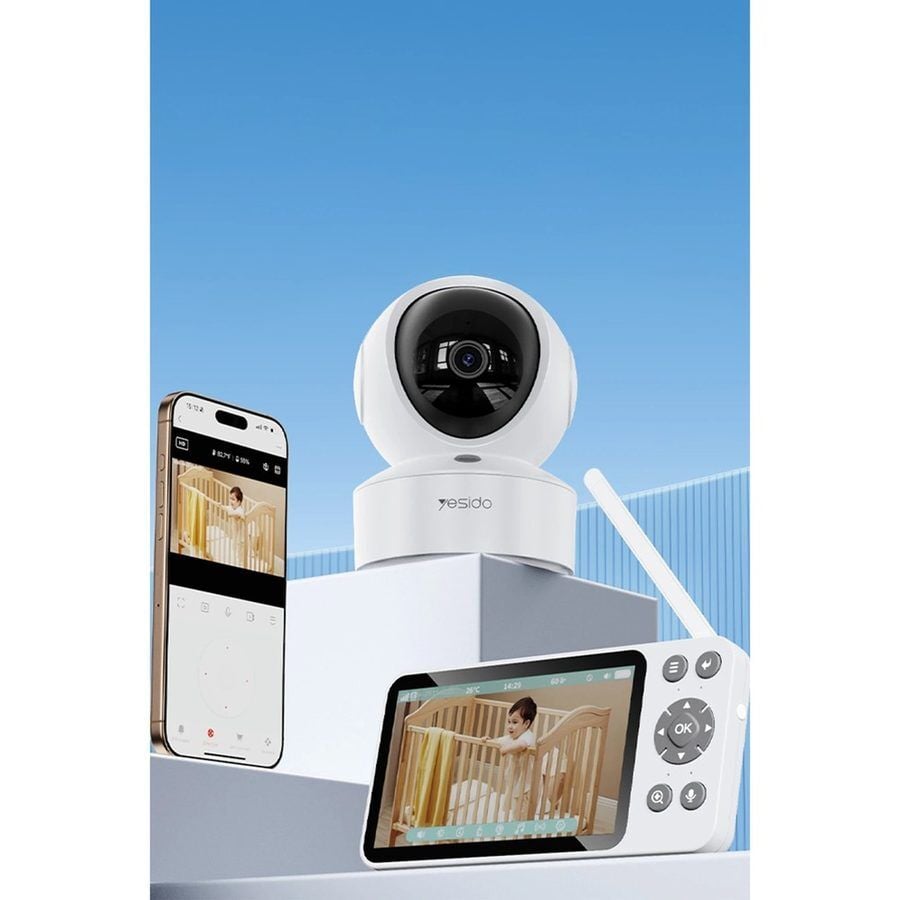 Yesido KM28 Ağlama Tespit ve Gece Görüş Özellikli 1080P Wifi Monitörlü Akıllı Bebek Takip Kamerası - Beyaz