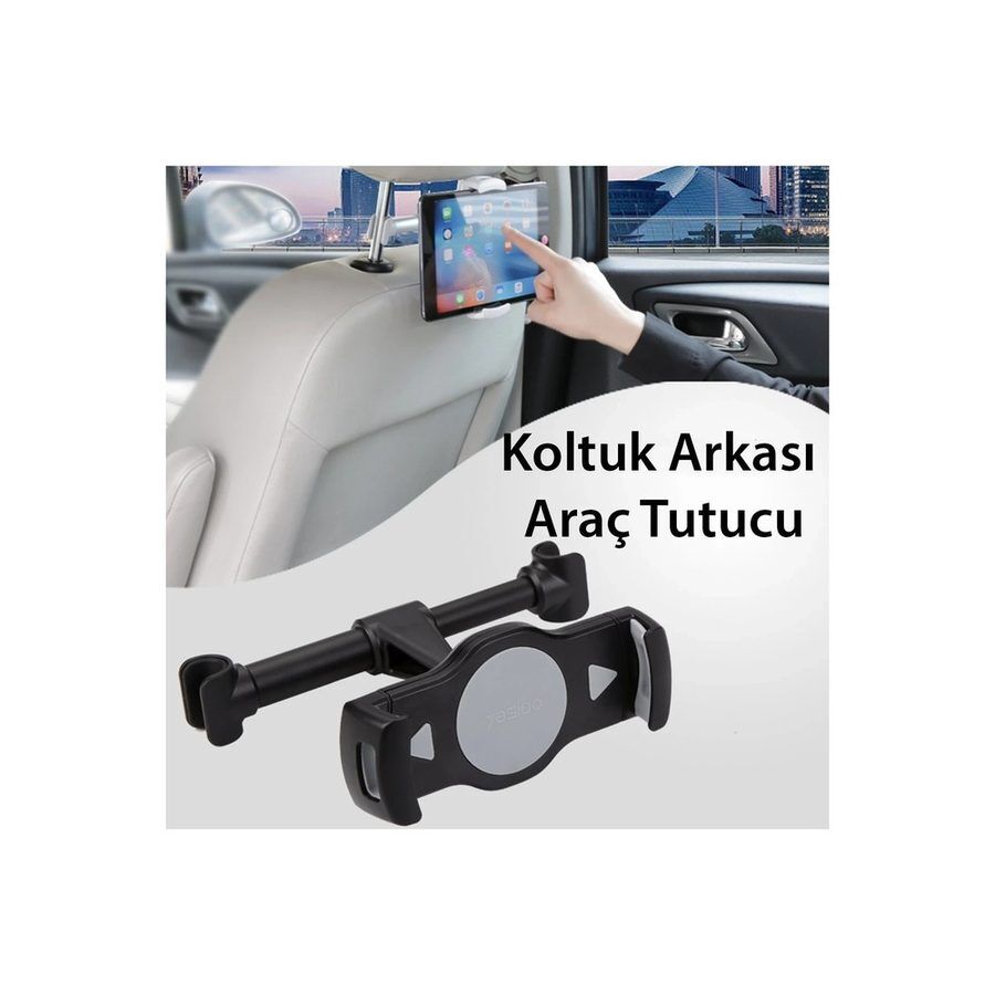 Yesido C29 360 Derece Ayarlanabilir Klipsli Koltuk Arkası Telefon Tablet Tutucu - Siyah