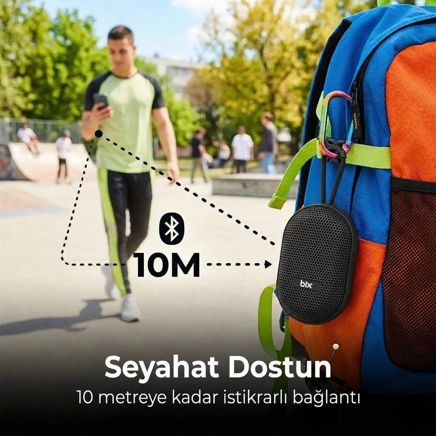 Bix BXWS01 Bluetooth 6.0 IPX Suya Dayanıklı 8W Ses Çıkışlı Taşınabilir Hoparlör - Siyah