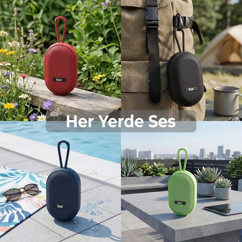 Bix BXWS01 Bluetooth 6.0 IPX Suya Dayanıklı 8W Ses Çıkışlı Taşınabilir Hoparlör - Kırmızı