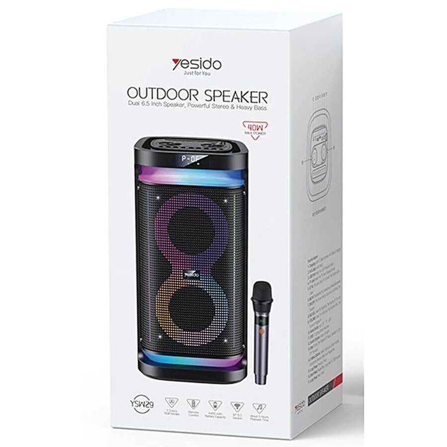 Yesido YSW29 2 Adet 20W Dahili Hoparlörlü 4400 mAh Bataryalı BT 5.0 RGB Kablosuz Hoparlör - Siyah