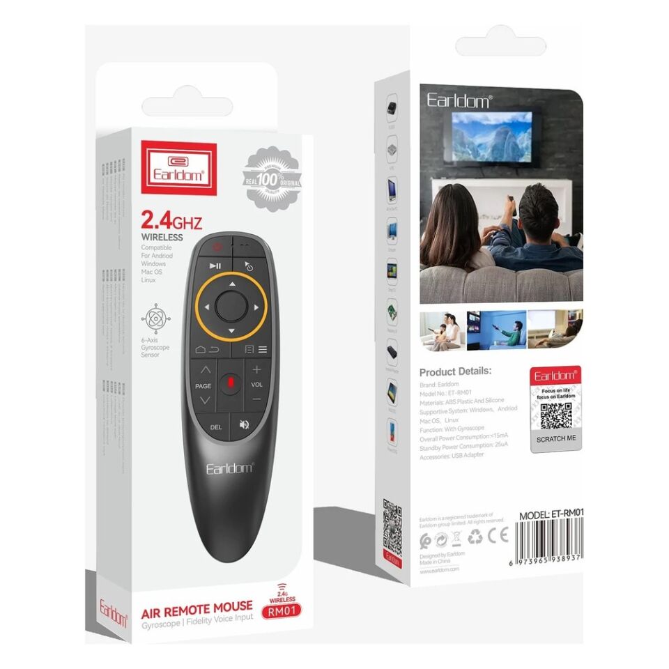 Earldom RM01 Sesli Komut ve Fare Özellikli Kablosuz 2.4G Kumanda - Siyah