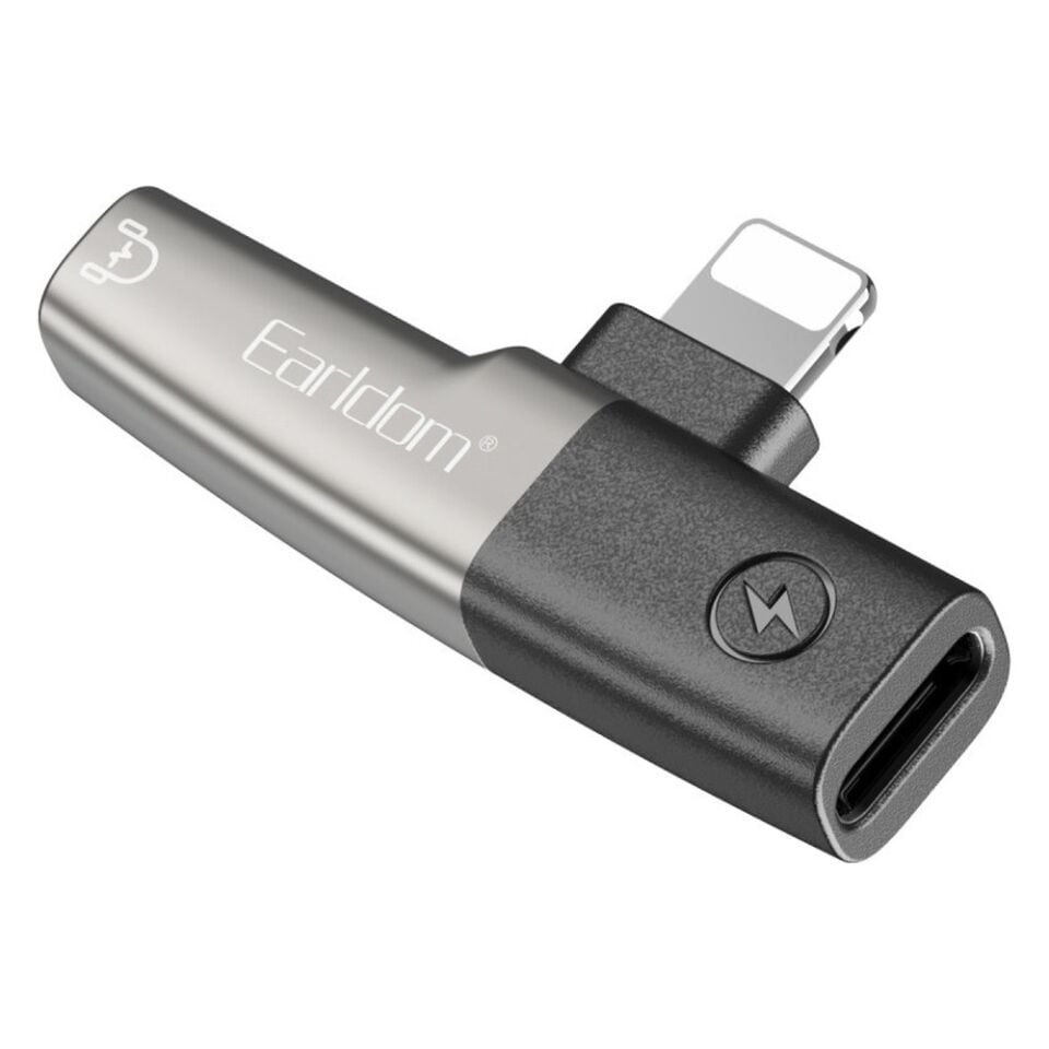 Earldom OT107L Lightning to 3.5mm ve Lightning Çıkış Dönüştürücü - Siyah