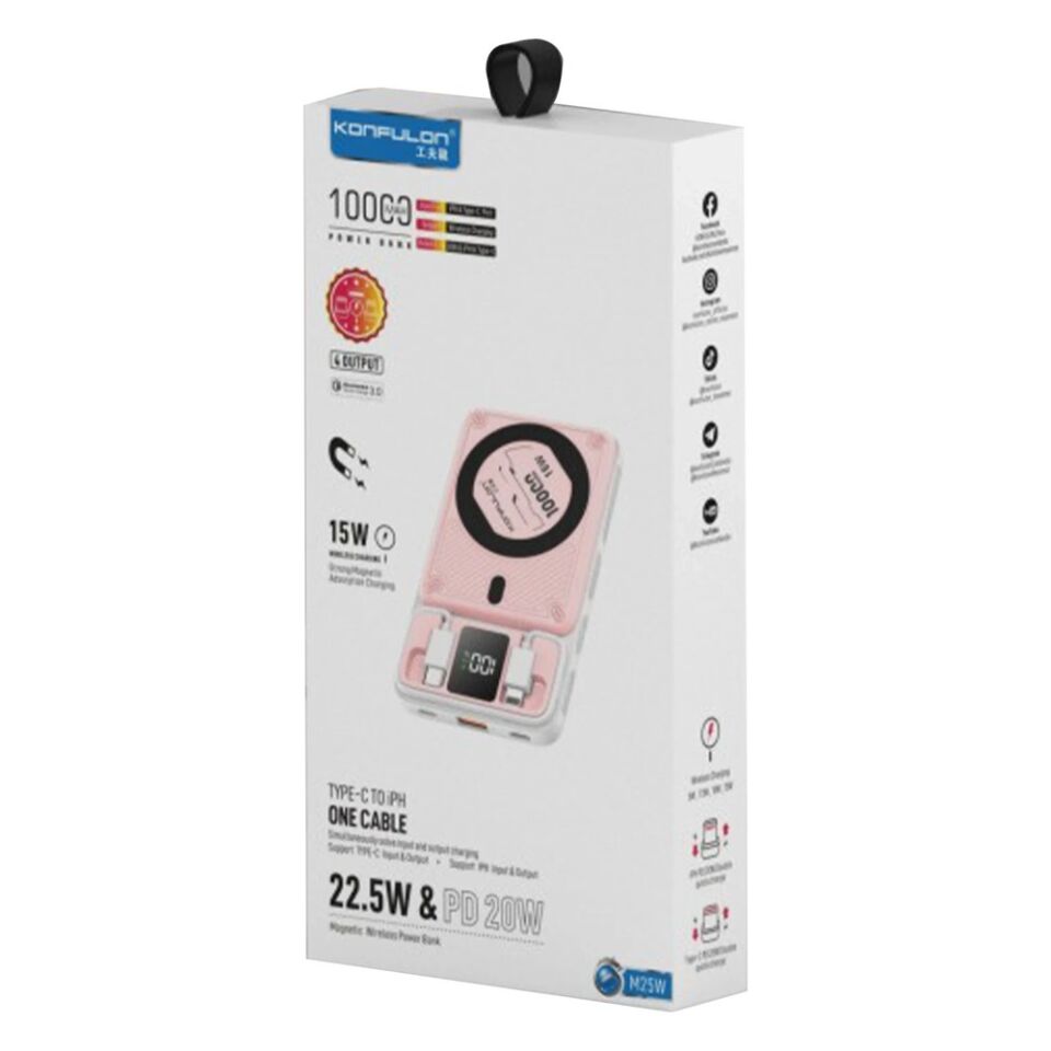 Konfulon M25W 10.000 mAh 20W PD Magsafe Powerbank - Pembe