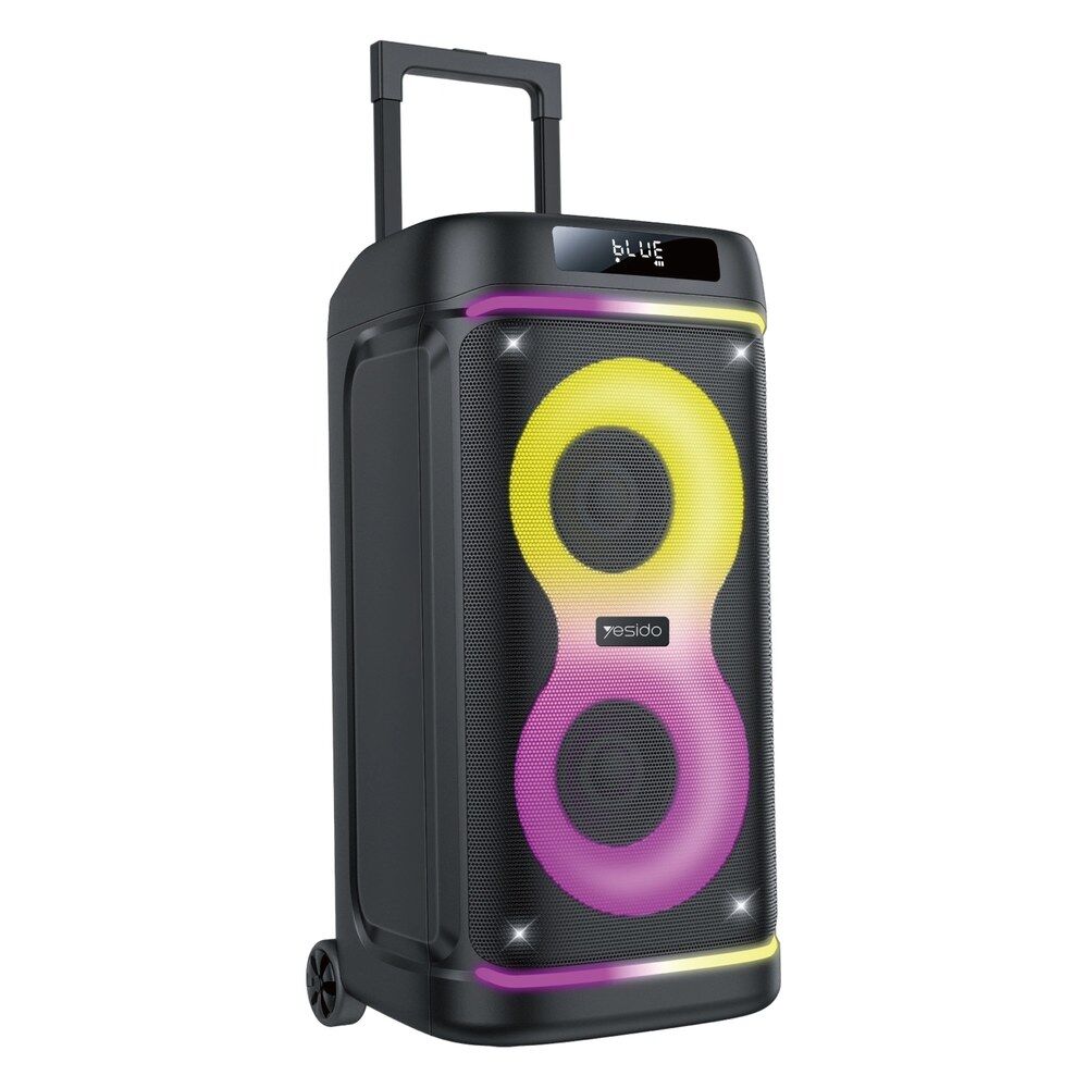 Yesido YSW44 Taşınabilir 60W Çift 8 Hoparlörlü RGB Işıklı Tekerlekli Bluetooth Hoparlör - Siyah görsel 2