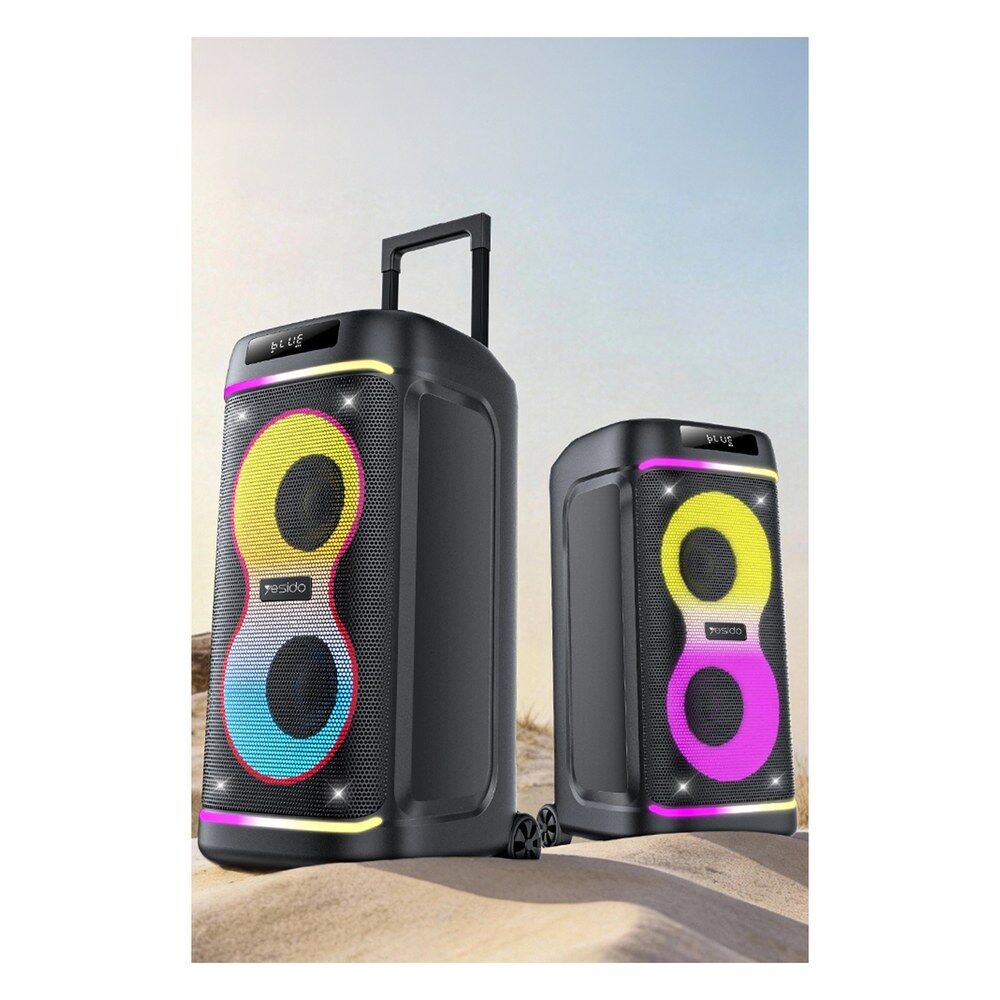 Yesido YSW44 Taşınabilir 60W Çift 8 Hoparlörlü RGB Işıklı Tekerlekli Bluetooth Hoparlör - Siyah görsel 3