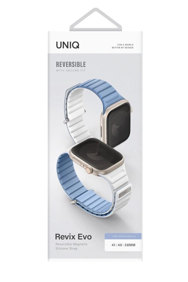 Uniq Apple Watch 41mm Revix Evo Reversible Manyetik Kordon - Mavi-Beyaz