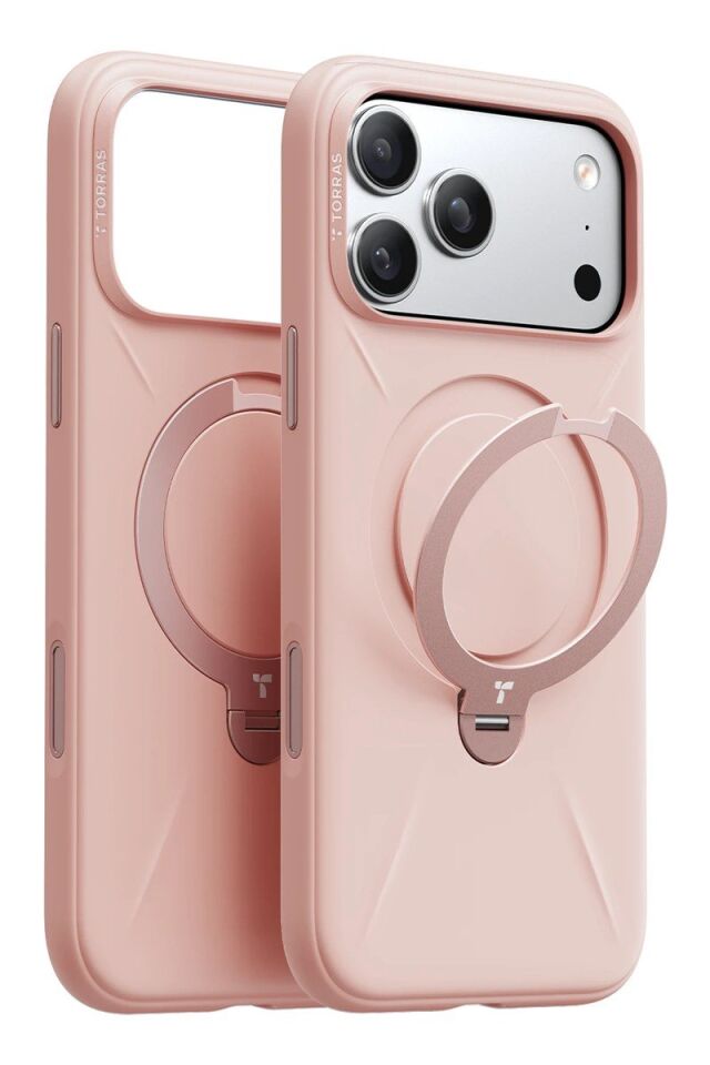 Torras Apple iPhone 17 Pro O Stand Spin Silicone Serisi Magsafe Kılıf - Pembe
