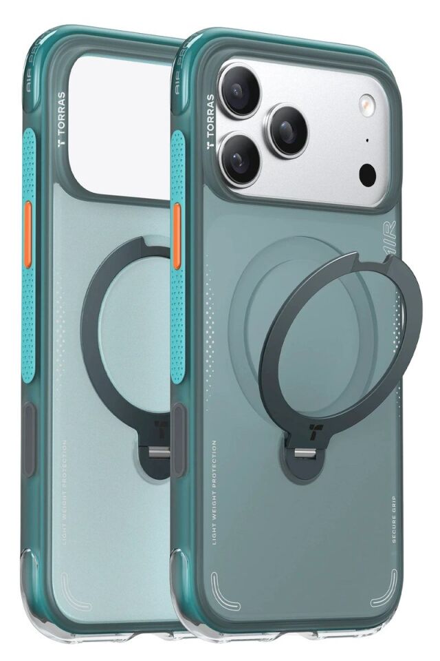 Torras Apple iPhone 17 Pro Max O Stand Spin Air Serisi Magsafe Kılıf - Yeşil-Mavi