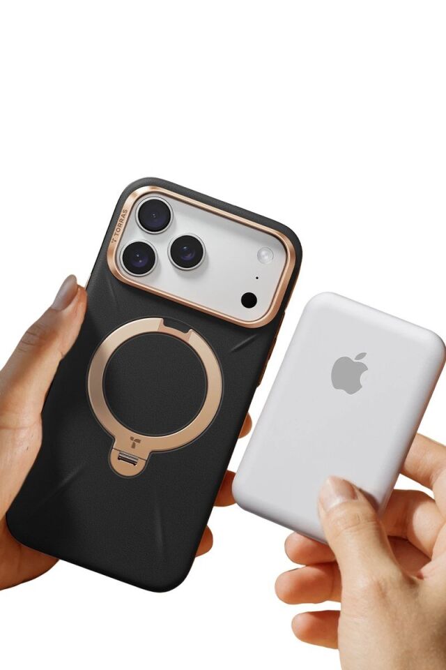 Torras Apple iPhone 17 Pro Max O Stand Spin VegSkin Serisi Magsafe Kılıf - Siyah
