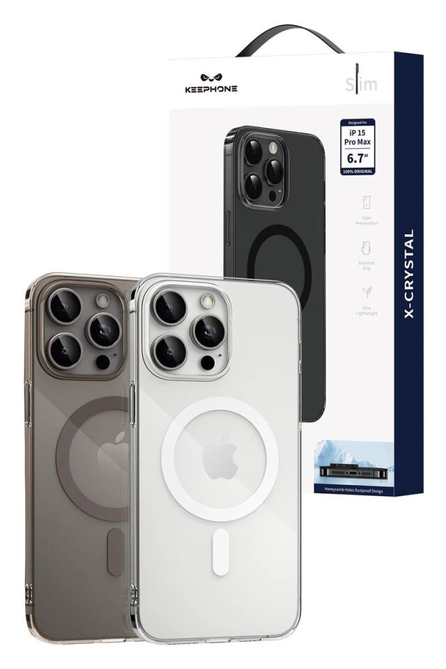 Keephone Apple iPhone 15 Pro Max X-Crystal Slim Magsafe Kılıf - Şeffaf