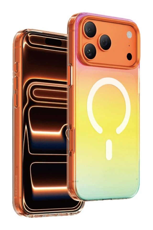 Keephone Apple iPhone 17 Pro Max Rainbow Magsafe Kapak - Turuncu